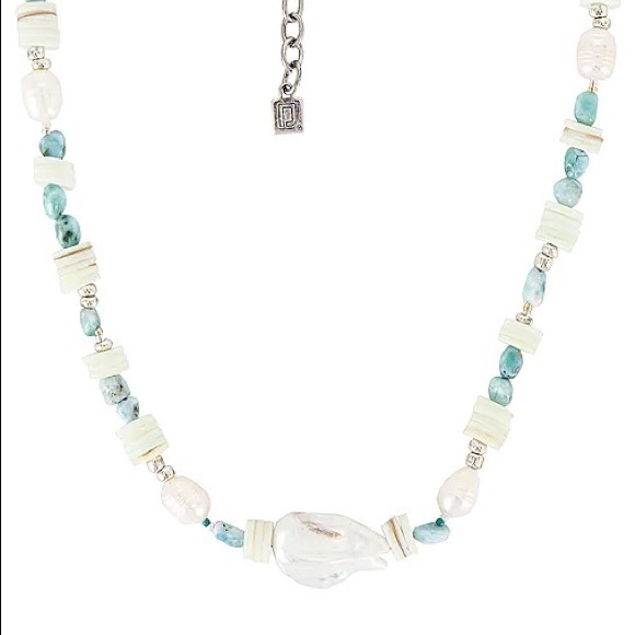 DANNIJO Riviera Freshwater Pearl, Heishi, & Larimar Beaded Necklace NWT - Picture 3 of 14